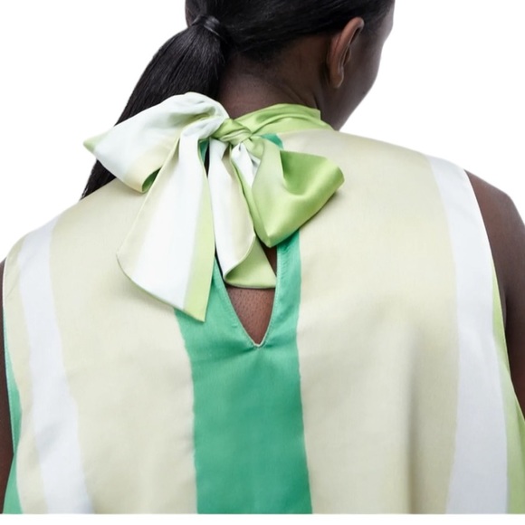 Zara Satin Striped Back Tie Bow Blogger’s Favorite Sleeveless Tunic Tank Top - M - Picture 6 of 16